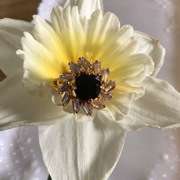 Sparkling Cubic Zirconia and Black Onyx Gold Fashion Ring - Size 10 - Picture 6 of 7